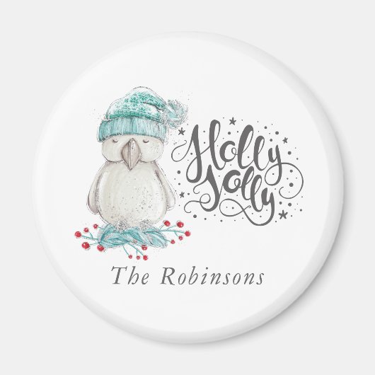 Watercolor Winter Bird Holly Jolly Weihnachten Magnet (Vorne)