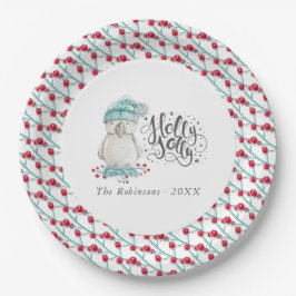 Watercolor Winter Bird Holly Jolly Weihnachts-Part Pappteller