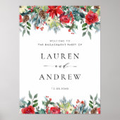 Watercolor Winter Blooms Garland Engagement Party Poster (Vorne)