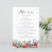 Watercolor Winter Blooms Garland Wedding Menu Card (Stehend Vorderseite)