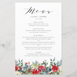 Watercolor Winter Blooms Garland Wedding Menu Card