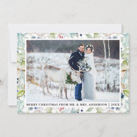 Watercolor Winter Blue Floral Hochzeit Weihnachten (Vorderseite)