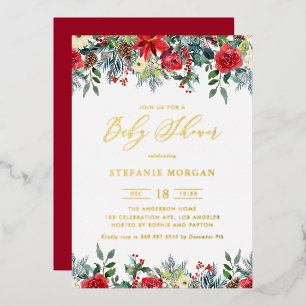 Watercolor-Winter-Blüten-Girlande-Baby-Party Folieneinladung