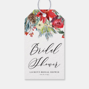 Watercolor-Winter-Blüten-Girlande-Brautparty Geschenkanhänger