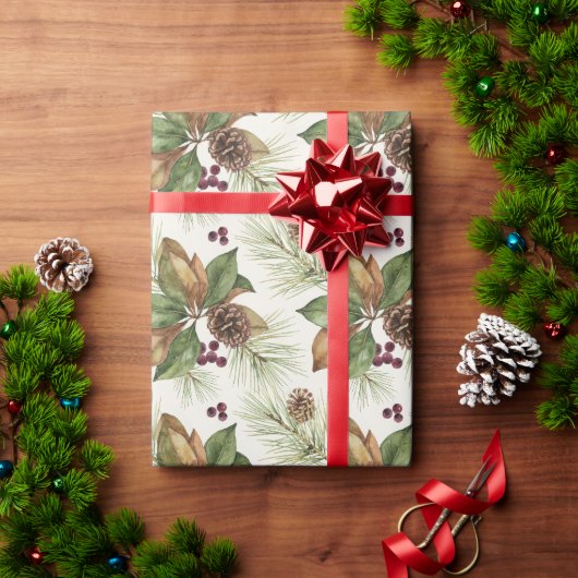 Watercolor Winter Botanical Pattern Geschenkpapier (Feiertagsgeschenk)