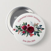 Watercolor Winter Burgund Blume Button (Vorne & Hinten)