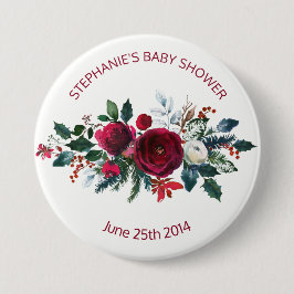 Watercolor Winter Burgund Blume Button