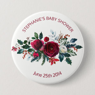 Watercolor Winter Burgund Blume Button