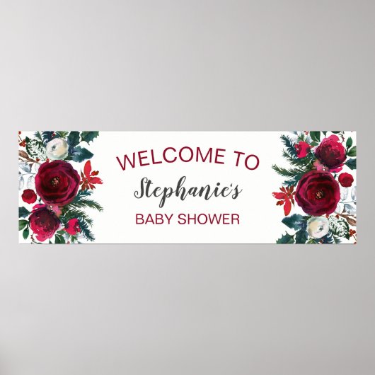 Watercolor Winter Burgund Blume Poster (Vorne)