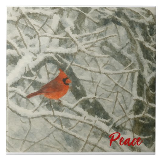 Watercolor Winter Cardinal Ceramic Tile Fliese (Vorderseite)
