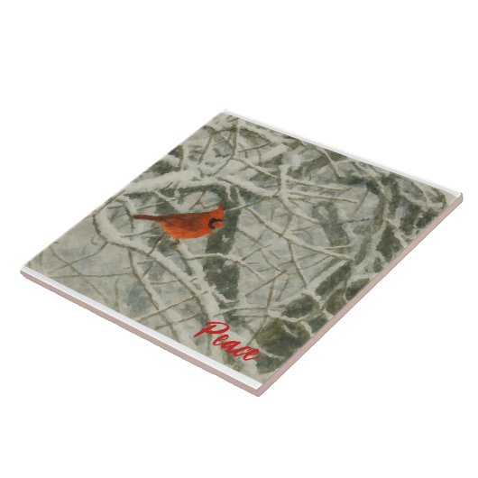 Watercolor Winter Cardinal Ceramic Tile Fliese (Seite)
