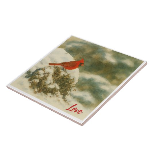 Watercolor Winter Cardinal Fliese (Seite)