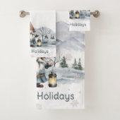 Watercolor Winter Christmas Gnome Badhandtuch Set (Insitu)