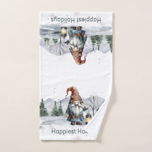 Watercolor Winter Christmas Gnome Badhandtuch Set (Handtuch)