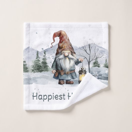 Watercolor Winter Christmas Gnome Badhandtuch Set (Waschlappen)