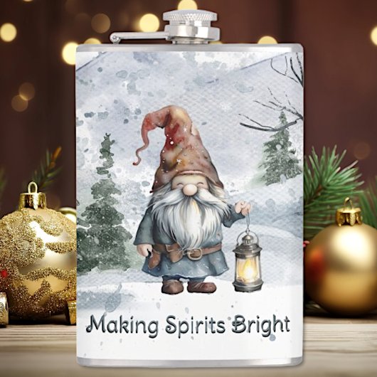 Watercolor Winter Christmas Gnome Flachmann