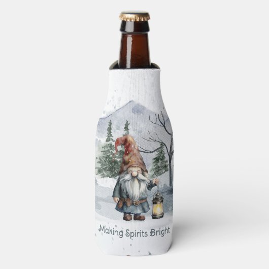Watercolor Winter Christmas Gnome Flaschenkühler (Flaschenvorderseite)