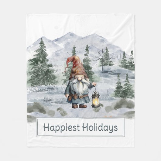 Watercolor Winter Christmas Gnome Fleecedecke (Vorderseite)