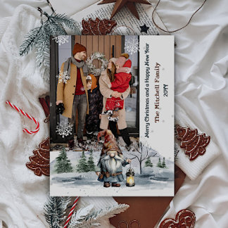 Watercolor Winter Christmas Gnome Foto Feiertagskarte