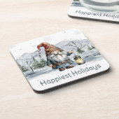 Watercolor Winter Christmas Gnome Getränkeuntersetzer (Linke Seite)