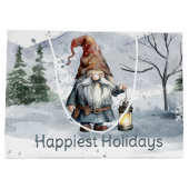Watercolor Winter Christmas Gnome Große Geschenktüte (Rückseite)