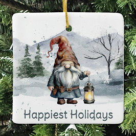Watercolor Winter Christmas Gnome Keramikornament