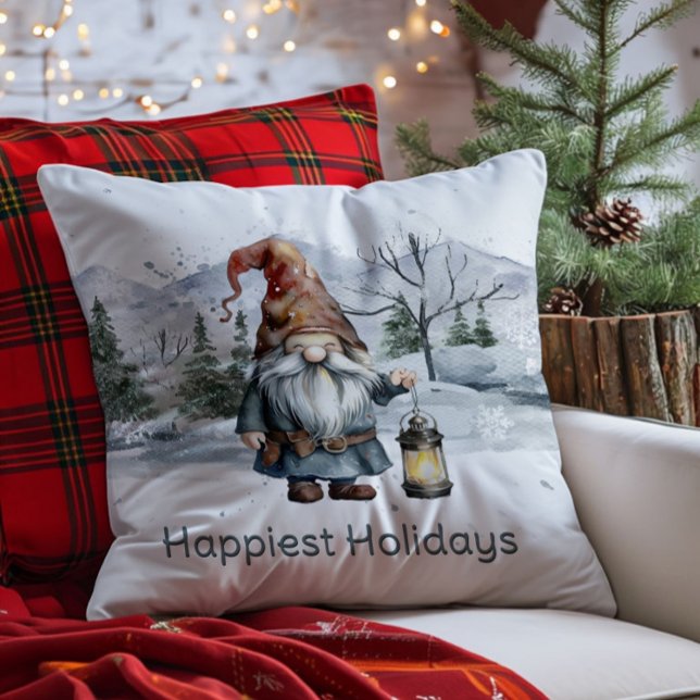 Watercolor Winter Christmas Gnome Kissen (Watercolor Winter Christmas Gnome Throw Pillow)