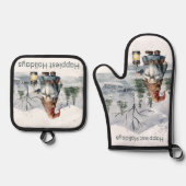 Watercolor Winter Christmas Gnome Ofenhandschuh & Topflappen-Set (Vorderseite)