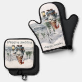 Watercolor Winter Christmas Gnome Ofenhandschuh & Topflappen-Set (Vorderseite/Rückseite)