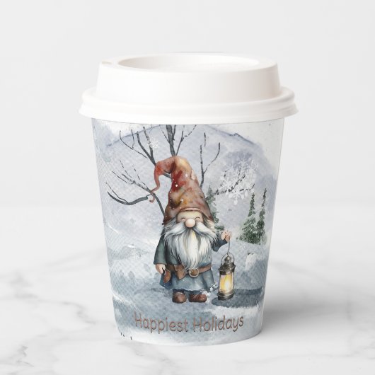 Watercolor Winter Christmas Gnome Pappbecher (Rückseite)