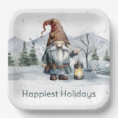 Watercolor Winter Christmas Gnome Pappteller (Vorderseite)