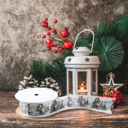 Watercolor Winter Christmas Gnome Satinband