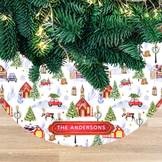Watercolor Winter Christmas Objects Pattern Fleece Weihnachtsbaumdecke