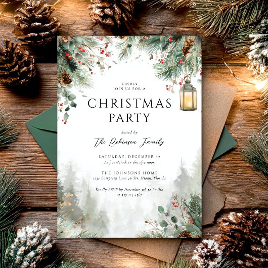 Watercolor Winter Christmas Party Greenery  Einladung