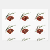 Watercolor Winter Christmas Tree Branch Cones Geschenkpapier Set (Vorderseite)