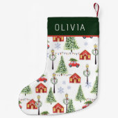 Watercolor Winter Christmas Tree Custom Name Kleiner Weihnachtsstrumpf (Rückseite)