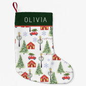 Watercolor Winter Christmas Tree Custom Name Kleiner Weihnachtsstrumpf (Vorderseite)