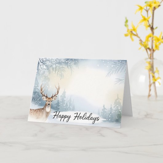 Watercolor Winter Deer Happy Holidays Card Karte (Gelbe Blume)