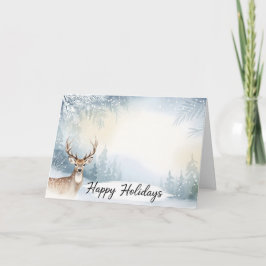 Watercolor Winter Deer Happy Holidays Card Karte
