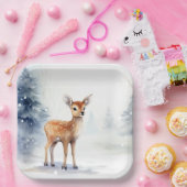 Watercolor Winter Fawn Pappteller (Party)