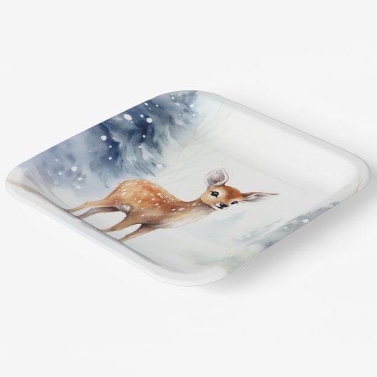 Watercolor Winter Fawn Pappteller (Gewinkelt)