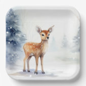 Watercolor Winter Fawn Pappteller (Vorderseite)