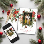 Watercolor Winter Floral Gold Fossil Weihnachten F<br><div class="desc">Elegante Watercolor Winter Floral Weihnachtskarte Weihnachten Foto Weihnachtskarte mit Ihrem Foto in unseren Imitaten goldenen Rahmen aus rustikalen und eleganten Winterurlaub Grün wie Poinsettia, Heilige und Kiefer. Die Rückseite hat elegantere botanische Elfenbein und rote Blumen. Bitte kontaktieren Sie uns unter cedarandstring@gmail.com , wenn Sie Hilfe beim Design oder den passenden...</div>
