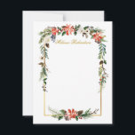 Watercolor Winter Floral Gold Personalisiert Mitteilungskarte<br><div class="desc">Moderne elegante Watercolor Winter Personalisiert Gold Frame Note Card. Goldenes Drehbuch. Das Angebot umfasst wunderschöne rote Poinsettien in Aquarelltönen,  botanische Vegetation,  Winterpflanzen,  Heilige Beeren,  weiße Rosen,  Baumwolle,  Kiefernzapfen und blaue Beeren.</div>