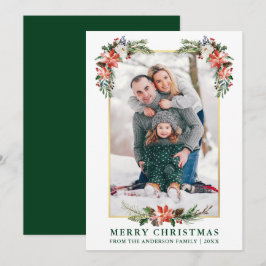 Watercolor Winter Floral Gold Rahmen Foto Grün Feiertagskarte