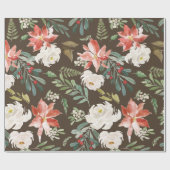Watercolor Winter Floral Holly Berry Muster Brown Geschenkpapier (Flach)