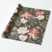 Watercolor Winter Floral Holly Berry Muster Brown Geschenkpapier (Ungerollt)
