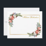 Watercolor Winter Floral Personalisiert Gold Mitteilungskarte<br><div class="desc">Moderne elegante Watercolor Winter Personalisiert Gold Frame Note Card. Goldenes Drehbuch. Freuen Sie sich auf schöne Aquarelltaschen,  botanische Vegetation,  winterliche Blätter,  Heilige Beeren,  weiße Rosen,  Kiefern und blaue Beeren.</div>
