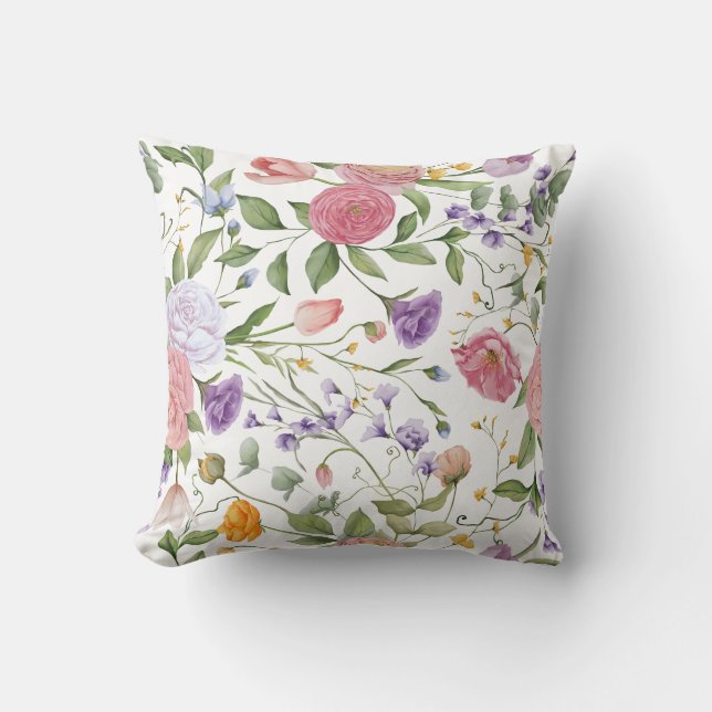 Watercolor Winter Floral Pillow Kissen (Vorderseite)