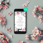 Watercolor Winter Floral Pink Frame Wedding Party Einladung